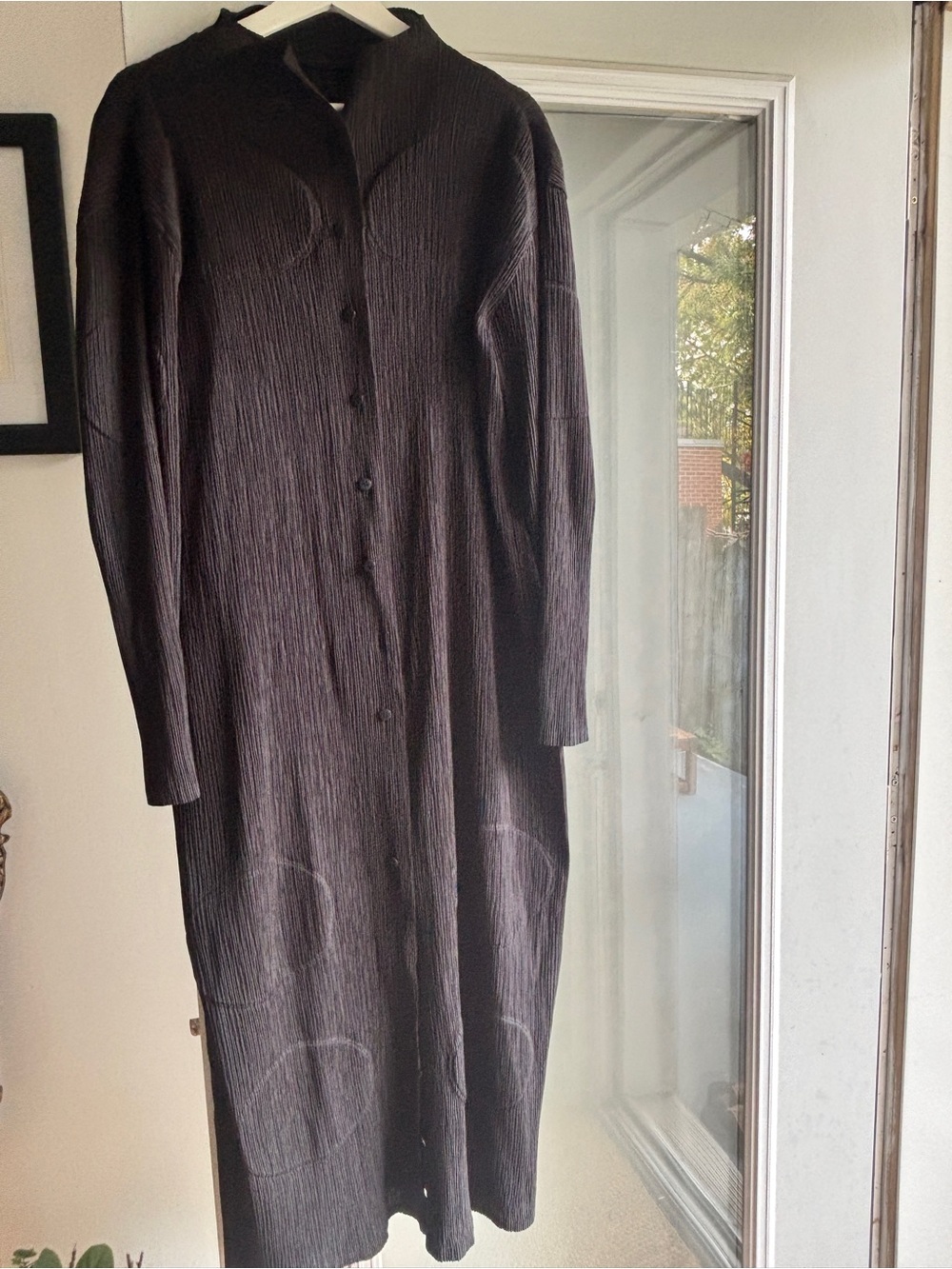 Issey Miyake Long Black Textured Button-Front Dress